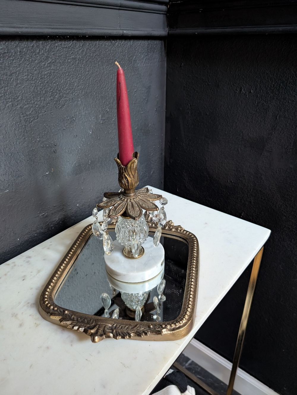Modern Ornate Metal Resin Vanity mirror, made in India, 12" x 9.5"